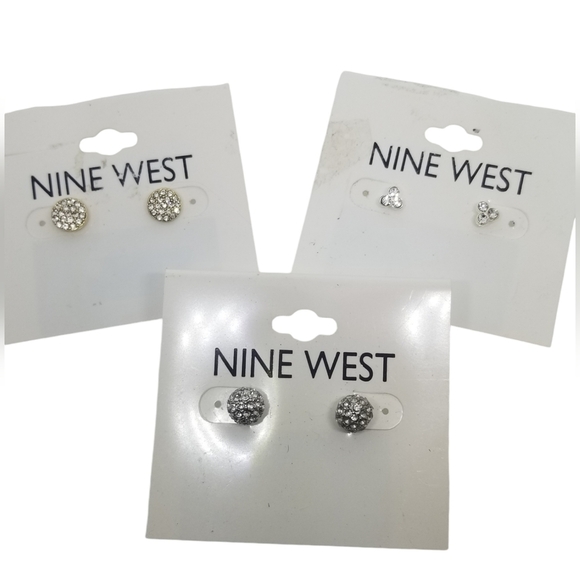 NINE WEST CRYSTAL STUD COLLECTION THREE PAIR BUNDLE EARRINGS - Picture 1 of 7